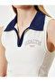 Crop Sport Athlete Slogan Printed Polo Collar Sleeveless Slim Fit - 5