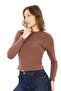 Stretch Fabric Cotton Crop T-Shirt - Slim Fit - Light Brown - 3