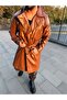 Double-Breasted Kermerli Trench Coat Water-Repellent Leather Coat with Pockets Long Leather Trench Coat Leather Coat Faux Leather Jacket - 6