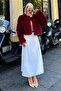 Claret Red Crew Neck Women's Faux Fur Coat Mg2176 - 7