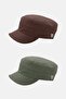 Men's Fidel Castro Hat 2-Piece Cap with Rosette Detail - Brown/Khaki