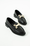 Women's Black Skin Daily Comfortable Casual Classic Loafer Shoes with Kalvaniz Buckle - 4