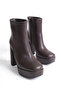 Women's Coffee Skin Corner Toe Side Zip Platform Heel Women's Boots - 6