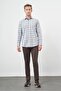 Men's Dark Blue Long Sleeve Plaid Pattern Cotton Comfort Fit Shirt 1004245165 - 2