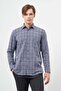 Men's Dark Navy Blue Long Sleeve Plaid Pattern Pocket Cotton Classic Comfort Fit Shirt 1004245212