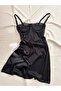 E D D E Black Satin Mini Elbise Gecelik - 4