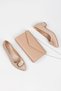 Women's Short Heeled Stylish Buckle Casual Shoes and Bag Set Nude - 5