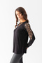 Women's Black Collar Tulle Sleeves Leopard Detailed Long Sleeve Viscose Blouse - 5