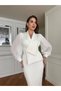 Women's Padded Jacket Collar Stone Detail Jewelled Knee Length Midiboy Dress
