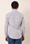 Men's Blue Long Sleeve Printed Hard Collar Cotton Lycra Slim Fit Shirt 1004230135 - 5