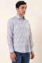 Blue Long Sleeve Printed Hard Collar Pocketless Cotton Lycra Casual Slim Fit Shirt 1004230135 - 4