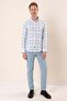 Men's Dark Blue Long Sleeve Checkered 100% Cotton Classic Slim Fit Slim Fit Shirt 1004230176 - 2