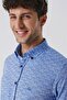 Men's Blue Short Sleeve Patterned Jacquard 100% Cotton Slim Fit Shirt 1004230181 - 6