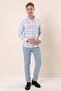 Men's Dark Blue Long Sleeve Checkered 100% Cotton Classic Slim Fit Slim Fit Shirt 1004230176 - 3