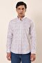 Men's Dark Blue Long Sleeve Printed Cotton Lycra Slim Fit Shirt 1004230136