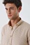 Men's Beige Short Sleeve Patterned Jacquard 100% Cotton Slim Fit Shirt 1004230181 - 5
