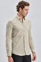 Beige Long Sleeve Ribbed Collar Cotton Lycra Casual Slim Fit Shirt 1004240232 - 3