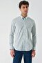 Men's White Long Sleeve Printed Hard Collar Cotton Lycra Classic Slim Fit Shirt 1004240143 - 2