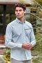 Men's Dark Khaki Short Sleeve Printed 97% Cotton 3% Elastane Classic Slim Fit Shirt 1004240116