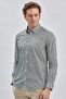 Men's Dark Green Long Sleeve Printed Buttoned Collar Cotton Classic Slim Fit Shirt 1004240215 - 3