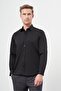 Men's Black Long Sleeve Hard Collar Slim Fit Shirt 1004245324
