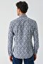 Blue Long Sleeve Printed Garnished Cotton Casual Slim Fit Slim Fit Shirt 1004240211 - 7