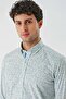Men's White Long Sleeve Printed Hard Collar Cotton Lycra Classic Slim Fit Shirt 1004240143 - 6
