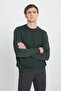 Men's Khaki Standard Fit Regular Cut Crew Neck Jacquard Knitwear Sweater - 3