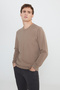 Men's Brown Cotton Standard Fit Regular Cut Crew Neck Jacquard Knitwear Sweater - 3