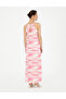 Pink Patterned Linen Slit Dress 50283657-Vr041 - 5