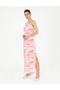 Pink Patterned Linen Slit Dress 50283657-Vr041