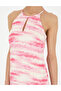 Pink Patterned Linen Slit Dress 50283657-Vr041 - 7