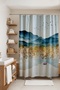 Bathroom Curtain, Blue Mountains and Bird Flock Patterned Shower Curtain, Bathtub Curtain 175X200Cm