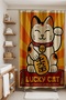 175X200Cm Lucky Cat Written Bathroom Curtain - Tumbled and Tub Pattern
