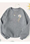 Floral Printed Black Crew Neck Oversize Hooded Unisex Sweatshirt