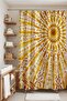 Bathroom Curtain, Ethnic Yellow Sun Pattern Shower Curtain, Bathtub Curtain 175X200Cm