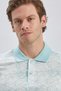 Blue Printed Pique Polo Collar Garnished 100% Cotton Casual Slim Fit T-Shirt 1011240157 - 6