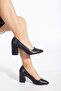 Women's Genuine Leather Classic Thick Heeled Shoes Navy Blue