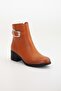 Women's Genuine Leather Buckle Detailed Boots - Tan - 4