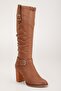 Women's Genuine Leather Bellows Buckle Detailed Heeled Boots - Walnut - 4