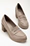Women's Genuine Leather Saddler Classic Heeled Shoes Stone - 2