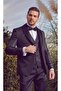 Navy Blue Dobby Mono Collar Lined Vest 6 Drop Slim Fit Tuxedo Groom Suit 1001220205 - 5