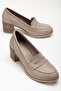 Women's Genuine Leather Saddler Classic Heeled Shoes Stone - 3