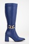 Women's genuine leather buckle detailed boots - cobalt blue - 3