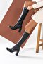 Women's Black Leather Heeled Below Knee Stretch Boots - 5