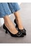 Orsina Black Suede Buckle Detail Heeled Women's Shoes