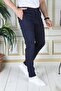 Men's Canvas Trousers Navy Blue Slim Fit Lycra Side Pockets Dobby Plaid Slim Fit Flexible Stylish Chino - 5