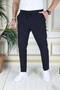 Men's Navy Blue Italian Cut Flexible Slim Fit Lycra Elastic Double Leg Fabric Trousers School