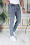 Men's Denim Trousers Slim Fit Narrow Cut Regular Waist Blue Jeans - 3