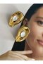 Oval Stainless Steel Women's Earrings Pair with Pearls - 3